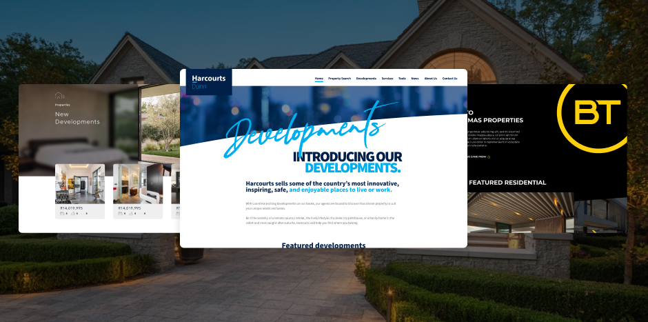 Screen grab of Harcourts' website's home page design