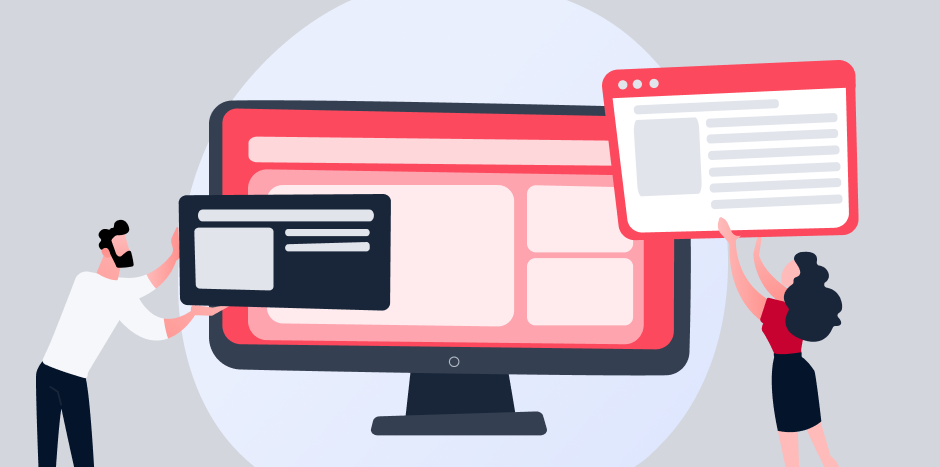 Vector image of a screen showing a website being built