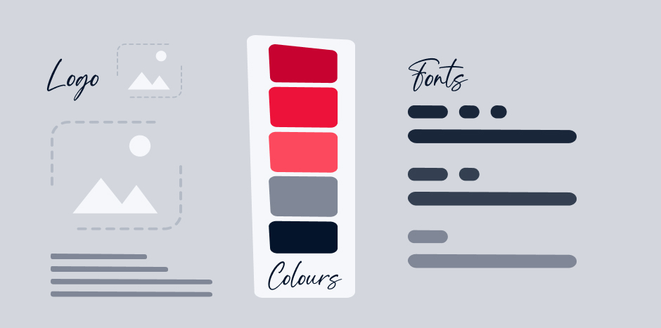 A display of specific colours, fonts and logos