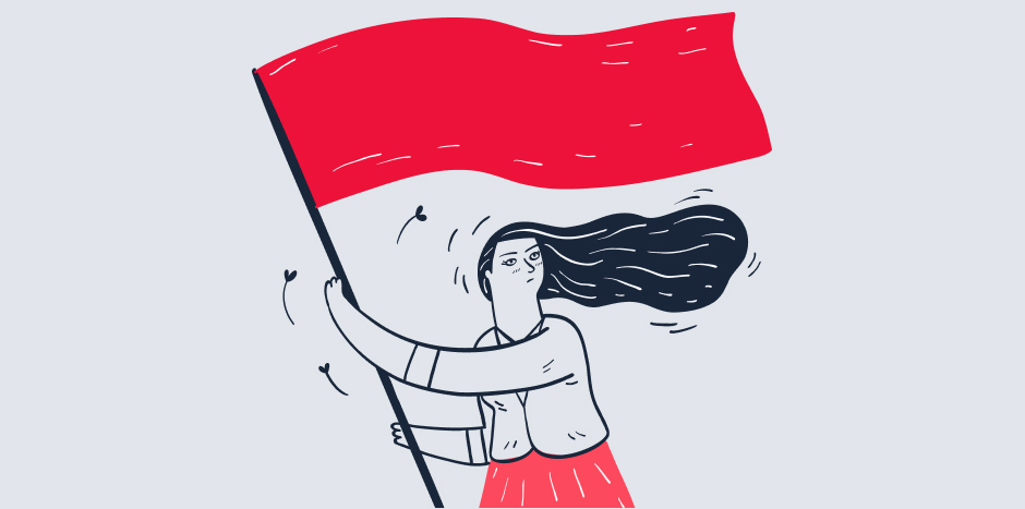 Vector image of a woman waving a red flag