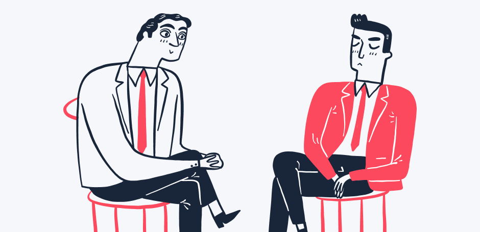 Vector image of two men sitting and having a discussion