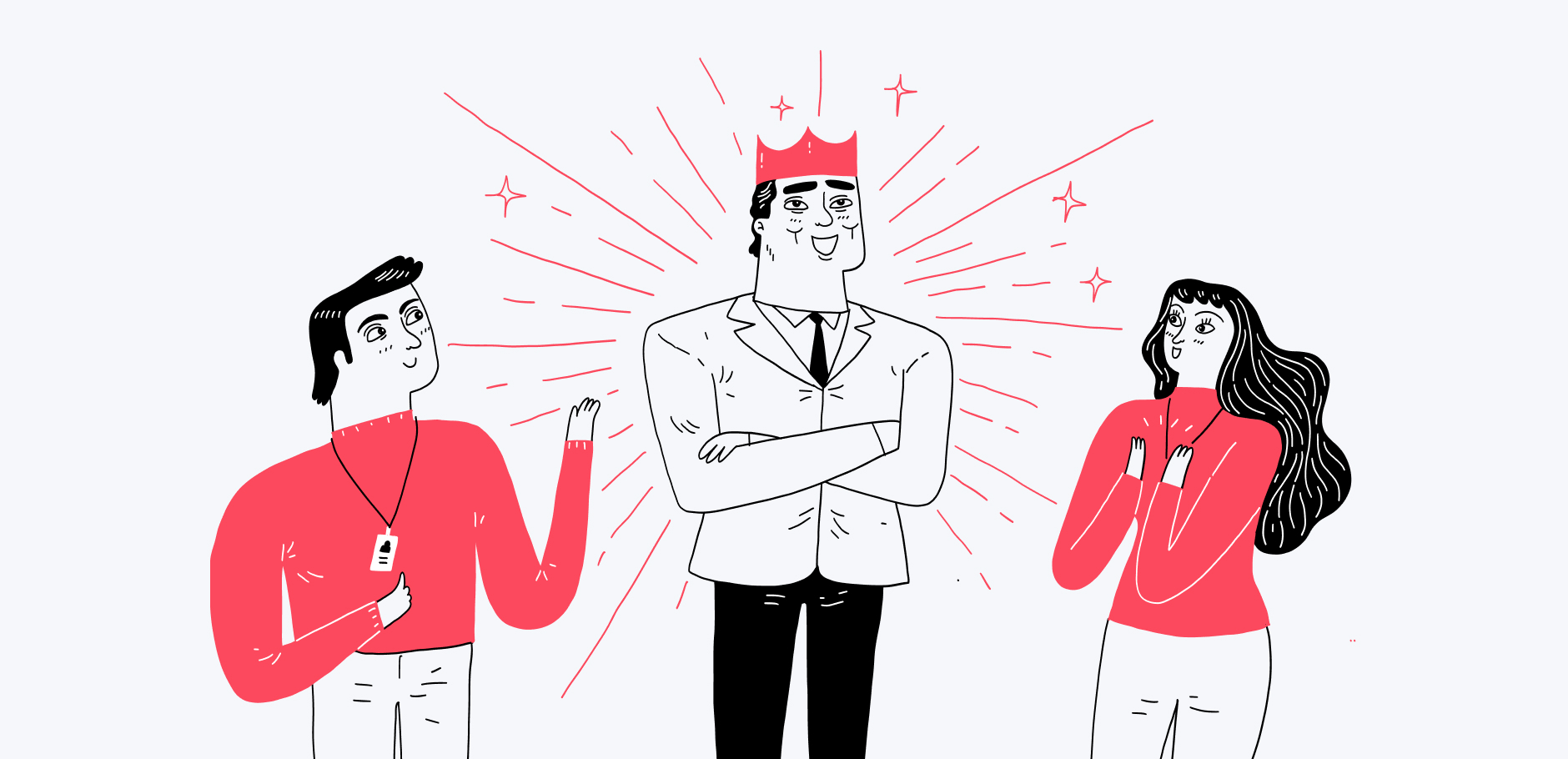 A man and woman look in awe at a newly crowned man