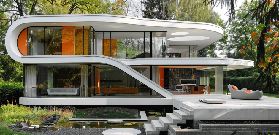 White modern home with an unusual design