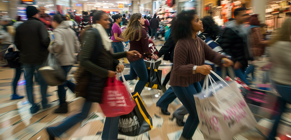 Black Friday shoppers at a shopping centre during the event