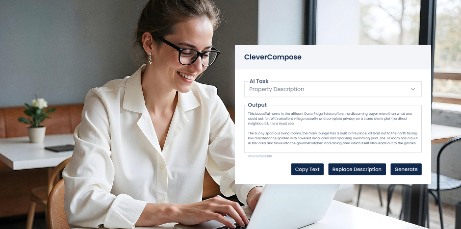 Woman using an AI writing tool on her laptop