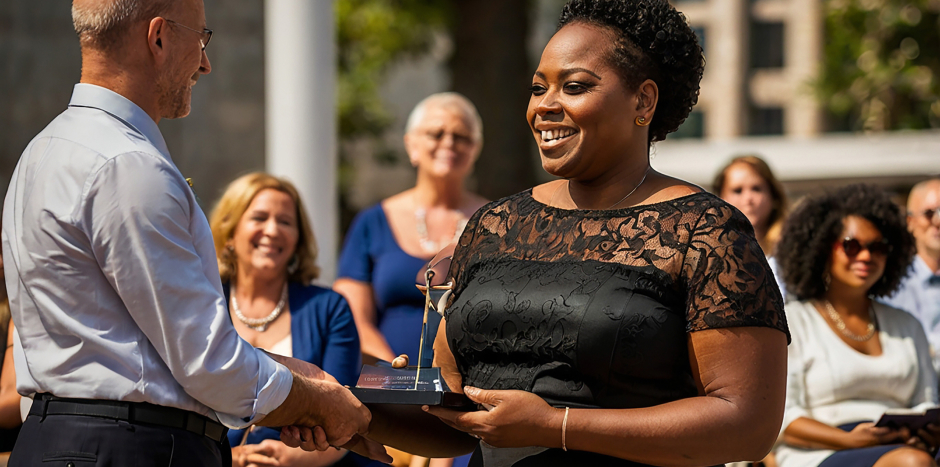 Woman receiving an award