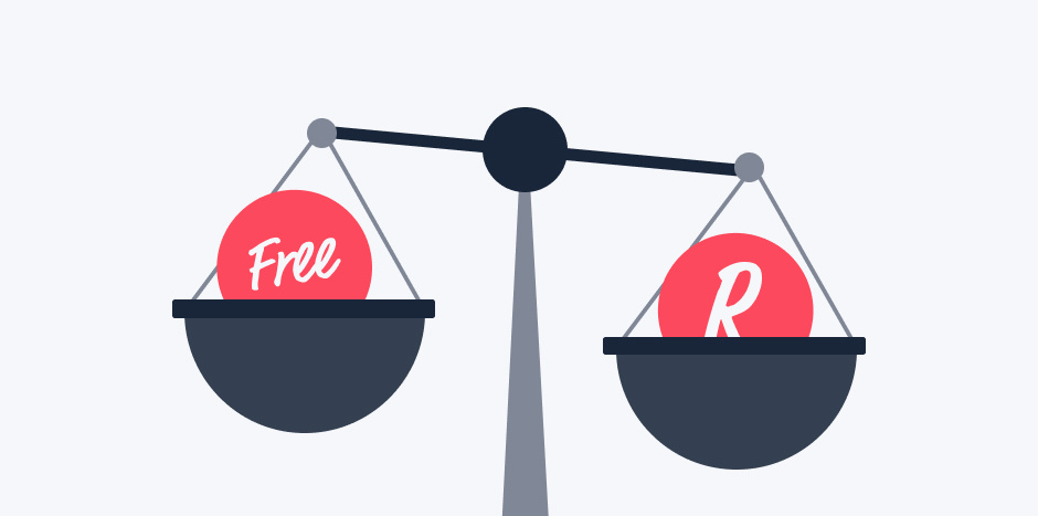 Scales visually weighing up free and paid options