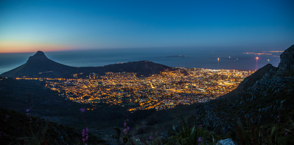 A city lit up at night