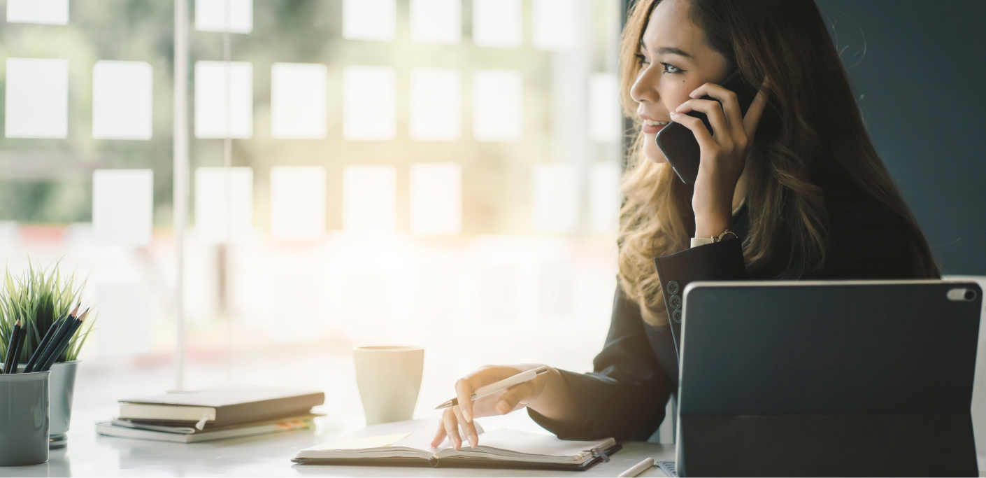 Woman speaks on phone